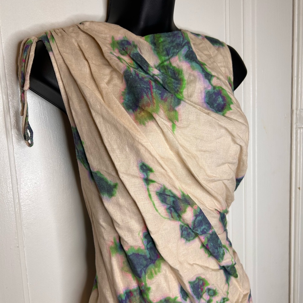 ✨SOLD✨Zara Cream and Blue Asymmetrical Sheath Dress - Picture 2 of 7